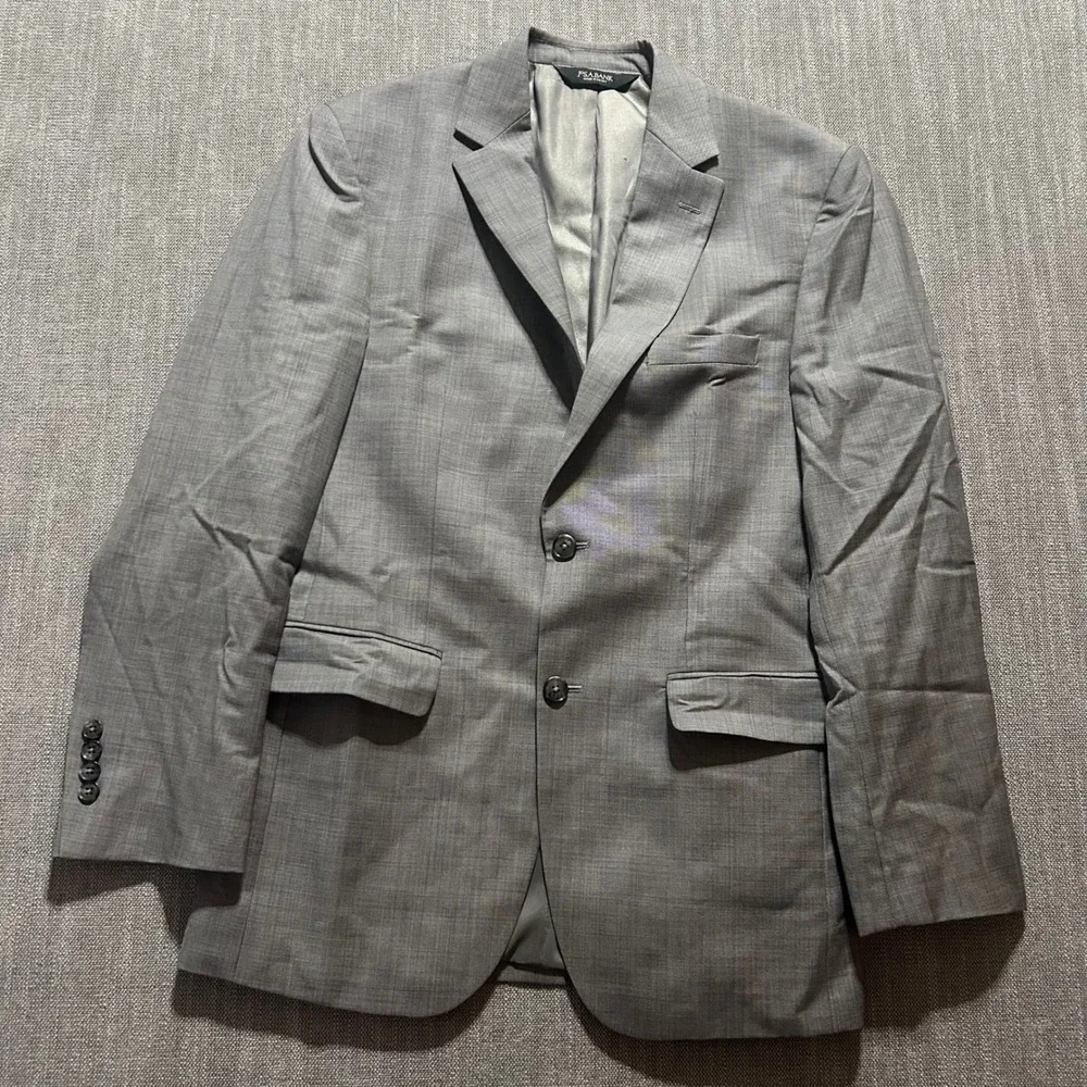 Jos A Bank Traveler Blazer Mens 38R Grey Tailored Fit 2 Button 100% Wool Jacket
